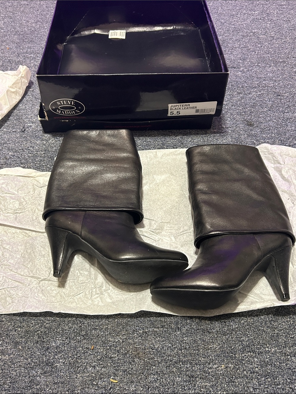 Steve Madden Black Fold-Over Leather Heeled Boots